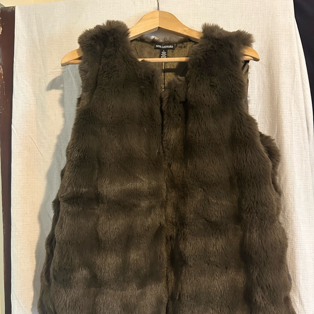 Nina Leonard Dark Brown Faux Fur Vest